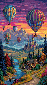 DIY diamond art kit preview showing Turkish hot air balloons scene with square drills on 40x60cm soft canvas—perfect for stress relief and handmade travel decor.